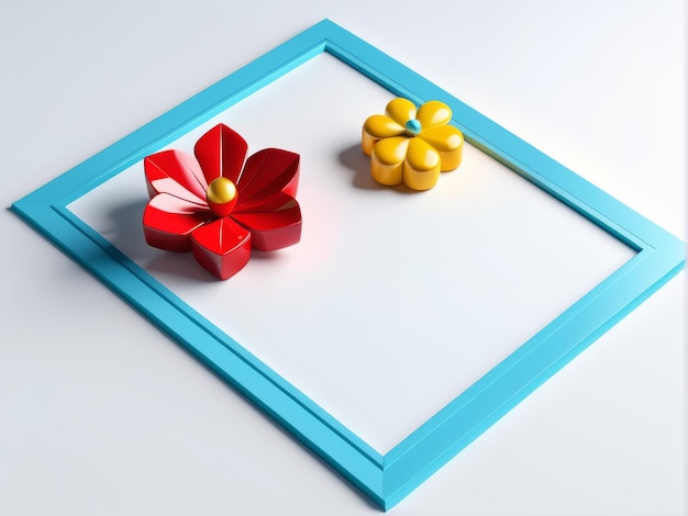 cuadro vacío con flores de colores 3d render cuadro vacía con flores de color 3d render