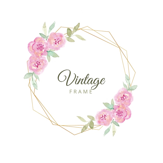 Vector cuadro vintage floral acuarela con borde dorado