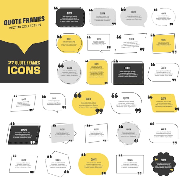 Cuadros de citas Conjunto de cuadros de citas Colección de bordes de Tex Icono de citas