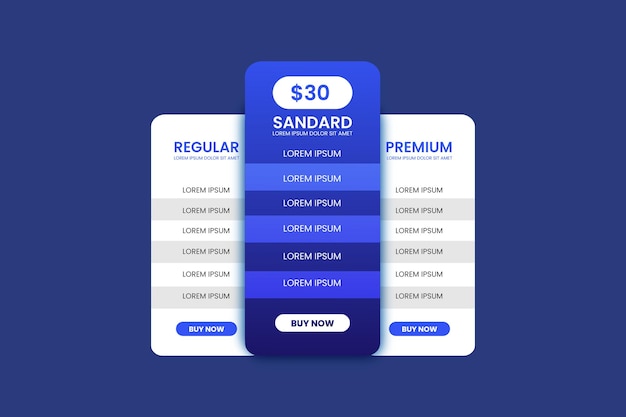 Cuadros de comparación de planes web y diseño de tabla de precios de cuadros de planes de alojamiento