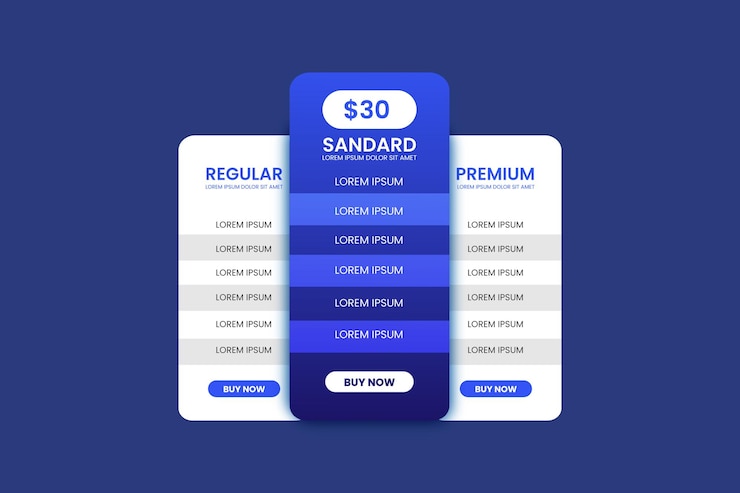 Vector cuadros de comparación de planes web y diseño de tabla de precios de cuadros de planes de alojamiento
