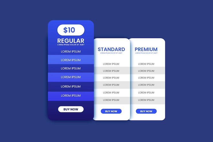 Vector cuadros de comparación de planes web y diseño de tabla de precios de cuadros de planes de alojamiento
