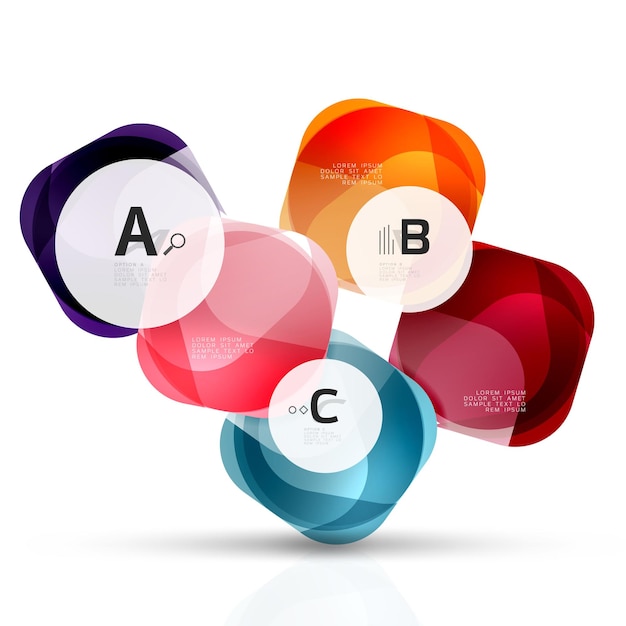Cuadros de opción web en blanco brillante vectorial Elementos geométricos adecuados para infografías de texto o menú de interfaz de usuario de navegación
