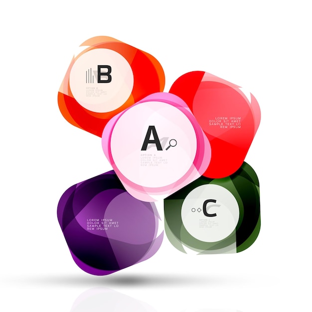 Cuadros de opción web en blanco brillante vectorial Elementos geométricos adecuados para infografías de texto o menú de interfaz de usuario de navegación