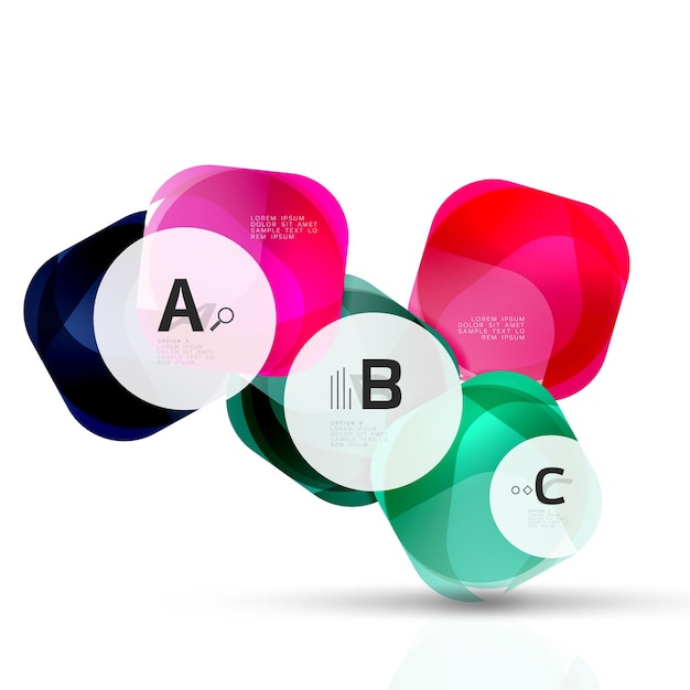Cuadros de opción web en blanco brillante vectorial Elementos geométricos adecuados para infografías de texto o menú de interfaz de usuario de navegación