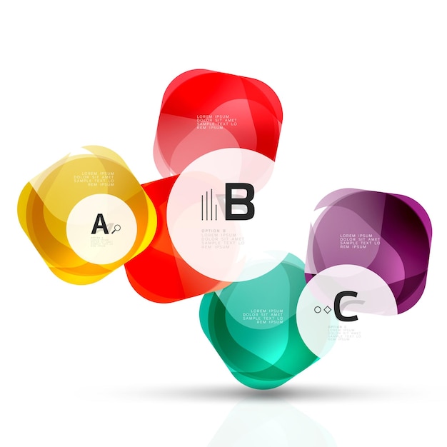 Cuadros de opciones web en blanco brillante vectorial Elementos geométricos adecuados para infografías de texto o menú de navegación UI