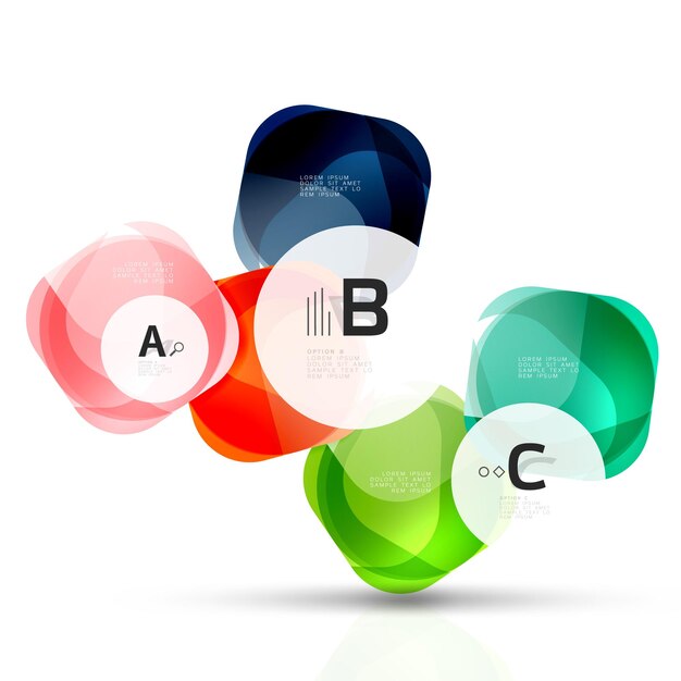 Cuadros de opciones web en blanco brillante vectorial Elementos geométricos adecuados para infografías de texto o menú de navegación UI