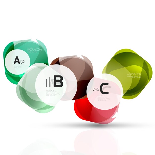 Cuadros de opciones web en blanco brillantes vectoriales Elementos geométricos adecuados para infografías de texto o menú de navegación de la interfaz de usuario