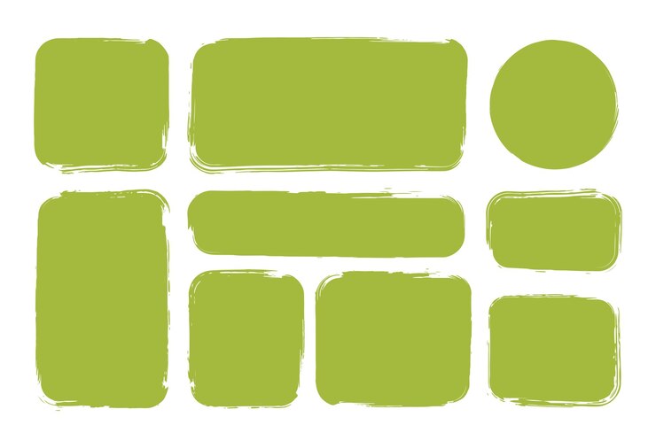 Vector cuadros de texto verdes dibujados a mano con textura grunge pintura con pincel seco