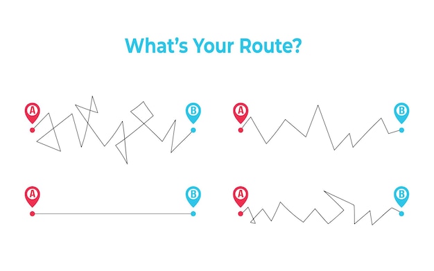 ¿cuál es tu ruta? diferentes caminos y formas de planificación. carretera recta y accidentada. vida real desordenada.