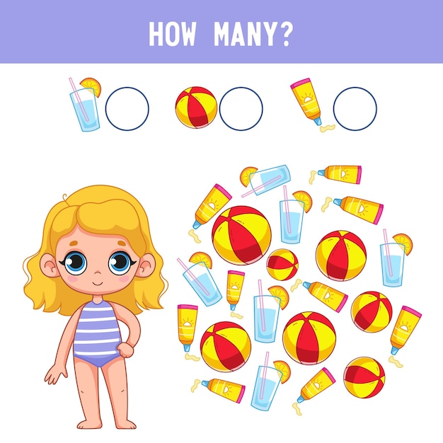 ¿cuántas bolas y limonada tiene una niña linda? juego educativo para contar niños