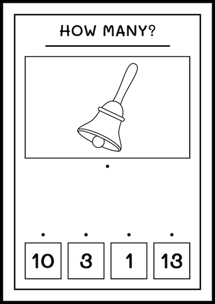 Cuántas campanas navideñas, juego para niños. ilustración vectorial, hoja de trabajo imprimible