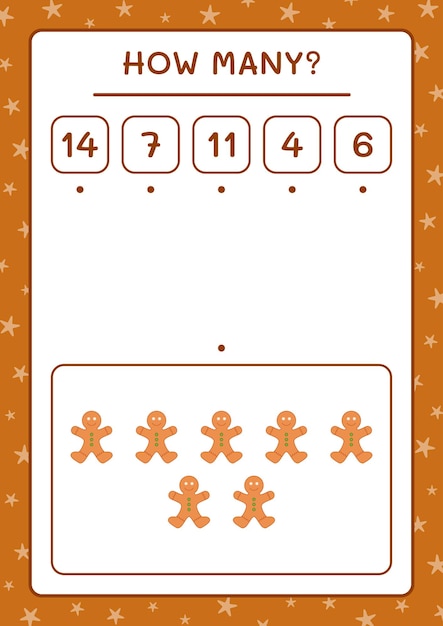 Cuántas galletas de jengibre, juego para niños. ilustración vectorial, hoja de trabajo imprimible