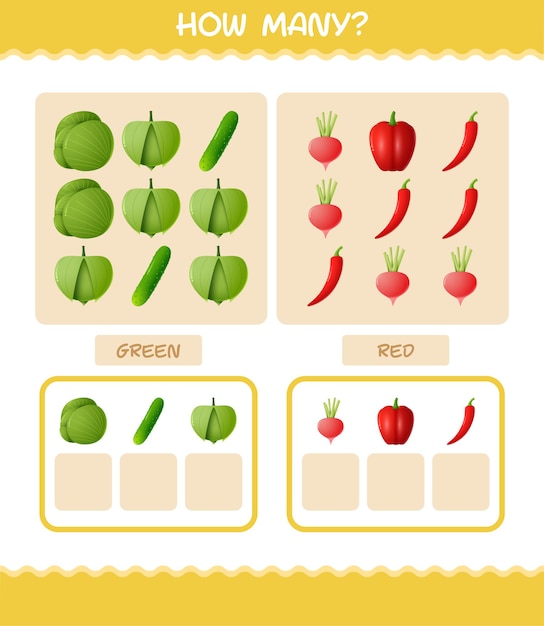 Cuántas verduras de dibujos animados. contando juego. juego educativo para niños y niños pequeños en edad preescolar.