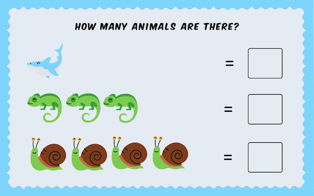 ¿cuántos animales hay? cuenta el número de animales. juego educativo de matemáticas para niños.