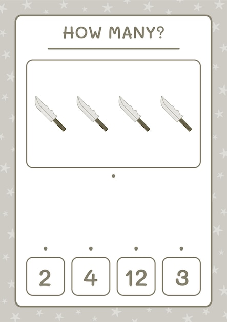 Vector cuántos cuchillo, juego para niños. ilustración vectorial, hoja de trabajo imprimible