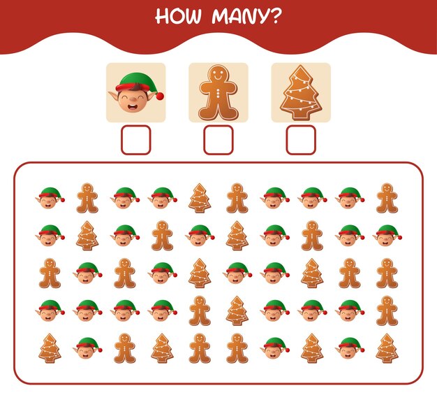 Cuántos dibujos animados de navidad. Contando juego. Juego educativo para niños y niños pequeños en edad preescolar.