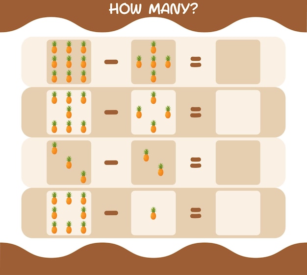 Cuantos dibujos animados de piña. Contando juego. Juego educativo