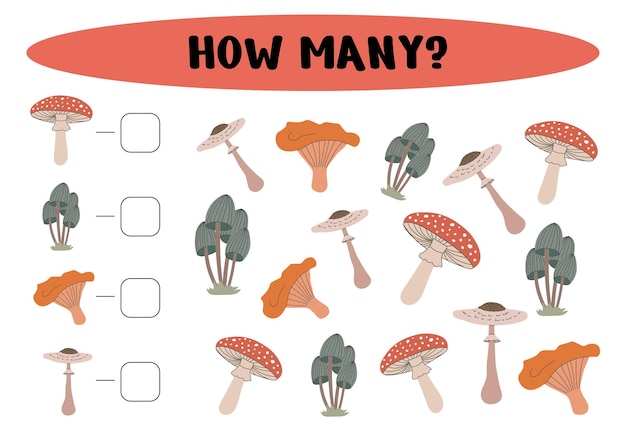 ¿Cuántos hongos hay? Cuenta el número de hongos y escribe Juego de contar.