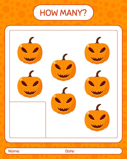 Cuántos juego de contar con jack o 'lantern. hoja de trabajo para niños en edad preescolar, hoja de actividades para niños