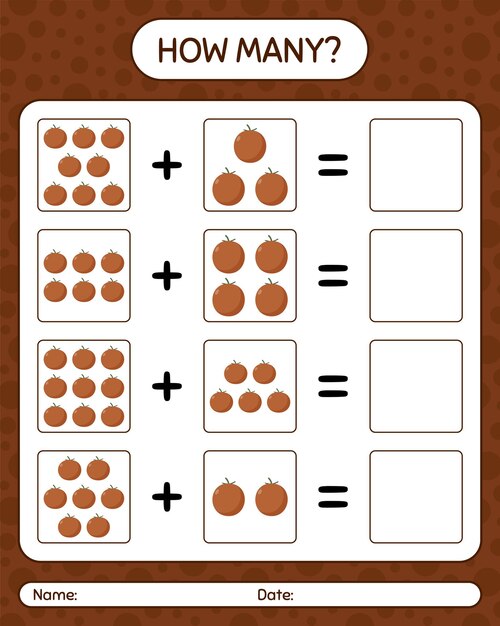 Cuántos juego de contar la manzana de terciopelo. hoja de trabajo para niños en edad preescolar, hoja de actividades para niños, hoja de trabajo imprimible