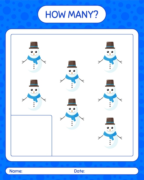 Cuántos juego de contar con muñeco de nieve. hoja de trabajo para niños en edad preescolar, hoja de actividades para niños