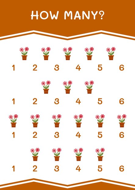 Cuántos de Juego de flores para niños Hoja de trabajo imprimible de ilustración vectorial