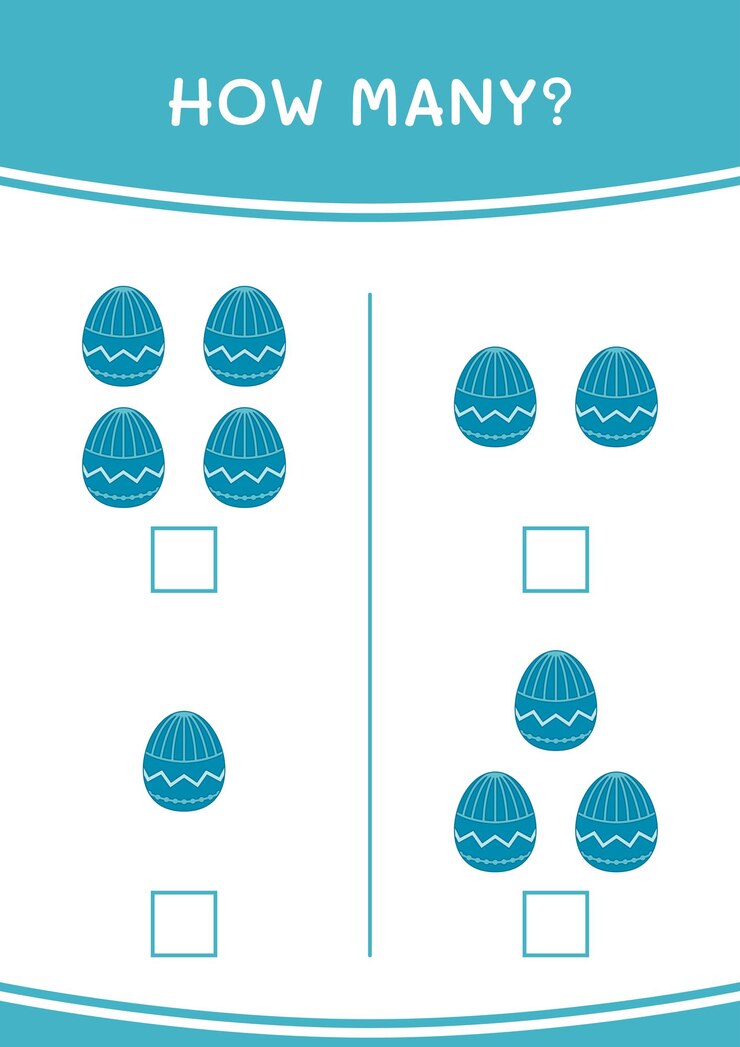 Vector cuántos del juego de huevos de pascua para niños hoja de trabajo imprimible de ilustración vectorial