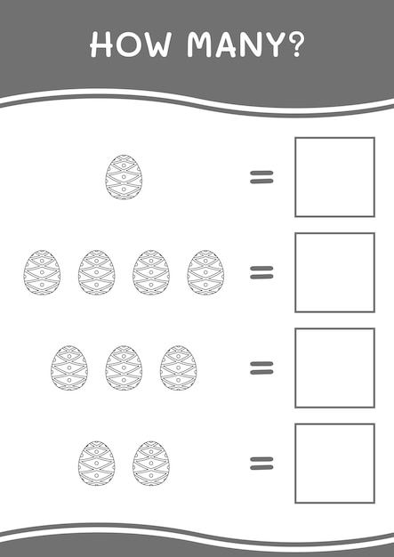 Cuántos del juego de huevos de Pascua para niños Hoja de trabajo imprimible de ilustración vectorial