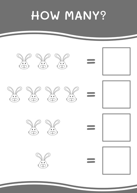 Cuántos del juego Rabbit para niños Hoja de trabajo imprimible de ilustración vectorial