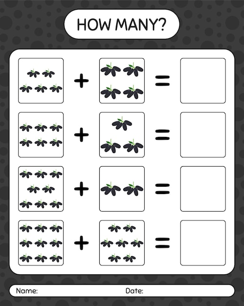 Cuántos juegos de contar con jambolan. hoja de trabajo para niños en edad preescolar, hoja de actividades para niños, hoja de trabajo imprimible