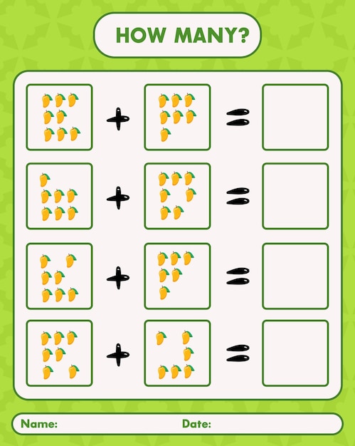 ¿Cuántos juegos de conteo hoja de trabajo de mango para niños en edad preescolar hoja de actividad para niños obras imprimibles