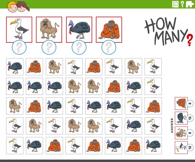 cuántos personajes de animales contando juego