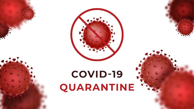 Cuarentena covid-19 y células de virus rojo 3d sobre fondo blanco. enfermedad del coronavirus 2019 pandemic protection concept. concepto de ilustración covid-19