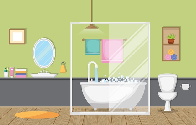 Cuarto de baño clásico Interior Habitación limpia Muebles de acento de madera Diseño plano