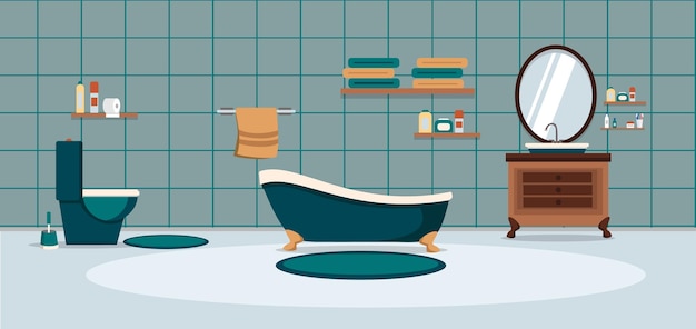 Cuarto de baño con muebles baño interior ilustración vectorial