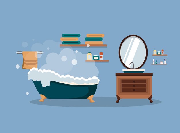 Cuarto de baño con muebles Baño interior Ilustración vectorial