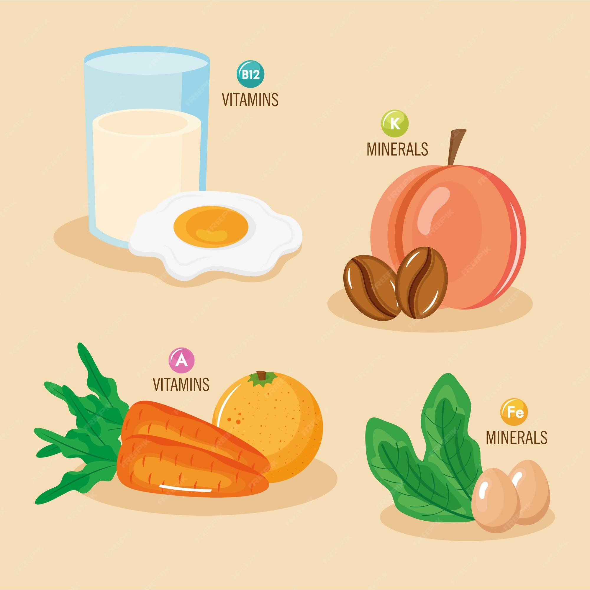 Cuatro alimentos con minerales | Vector Premium