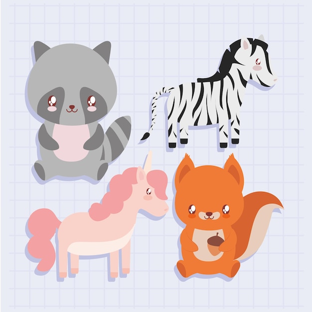 Cuatro animales bebés