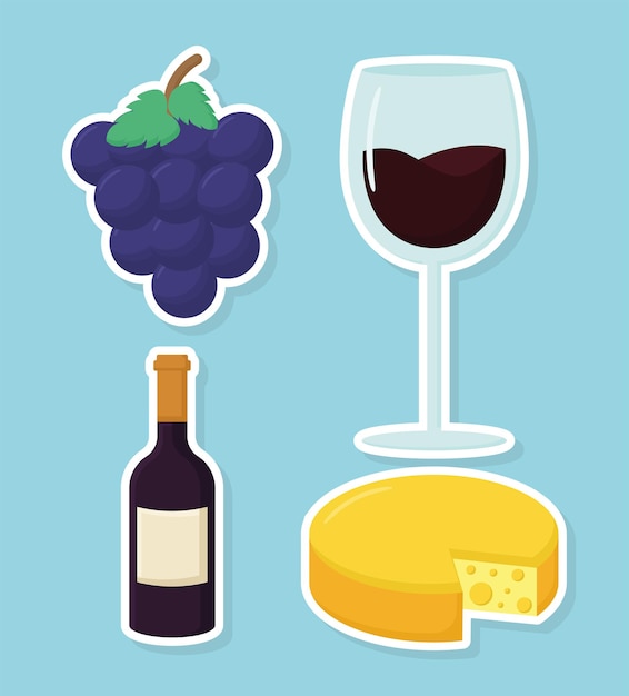 Vector cuatro artículos de vino