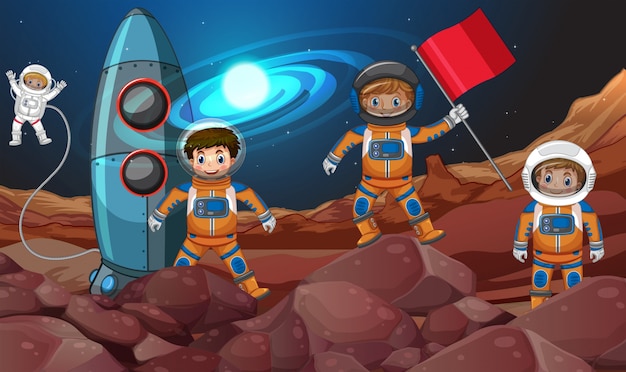Cuatro astronautas en el espacio