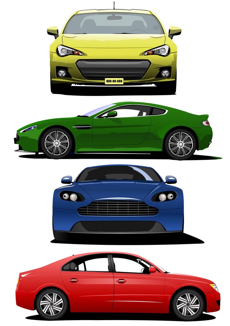 Vector cuatro autos sedán vector color 3d ilustración