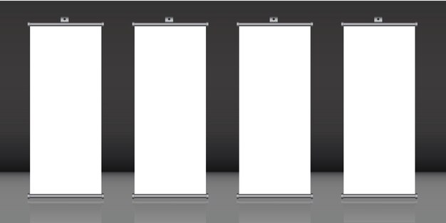 Vector cuatro banners verticales en blanco sobre un fondo oscuro mockup