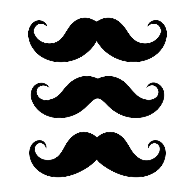 Cuatro bigotes negros con un bigote negro en un fondo blanco