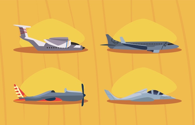 Vector cuatro bonitos aviones