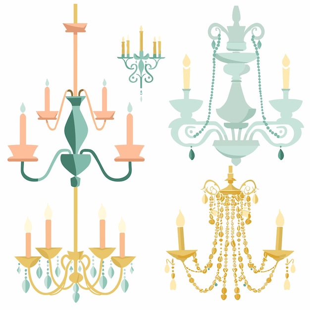 Vector cuatro candelabros de varios colores elementos decorativos de diseño de interiores luces elegantes