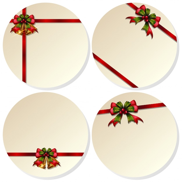 Cuatro cartas redondas con campanas navideñas