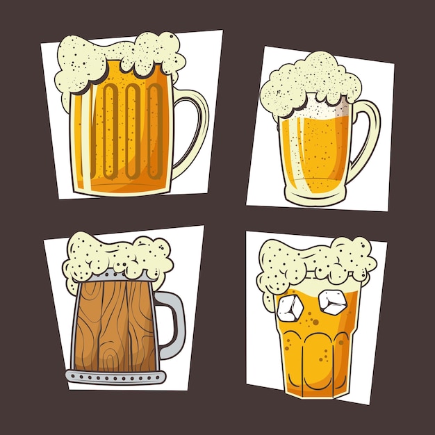 Vector cuatro cervezas de celebración de oktoberfest.