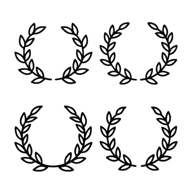 Cuatro coronas de laurel blancas y negras para elementos de diseño y decoraciones