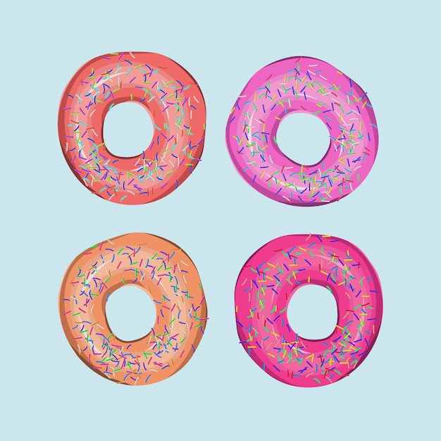 Cuatro deliciosas deliciosas rosquillas deliciosas coloridas deliciosas sobre fondo azul
